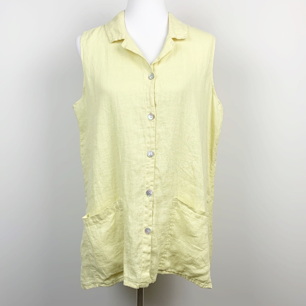 FLAX 100% Linen Sleeveless Button Up Top Size M